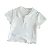 Camiseta de Manga Corta para Niña 2025 Nuevo Verano Estilo Coreano Dulce Top con Cuello de Muñeca para Bebés Capa Base de Moda