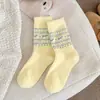Meias de Lã Outono e Inverno Fair Isle Cachorrinho Laço Meias Quentes de Cano Médio Estilo Japonês Engrossadas Estilo Natalino Meias Femininas