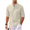 Camisa Masculina de Verão Listrada com Gola Alta e Fechamento Meio Botão, Camiseta Casual Texturizada de Manga Longa, Atacado em Estoque