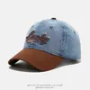 Gorra de béisbol de mezclilla bicolor para niños de 1 a 3 años, gorra con visera bordada con letras para primavera y otoño para niños y niñas
