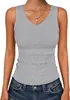 2026 Camiseta sin mangas de punto acanalado ajustada básica de verano transfronteriza para mujer, cuello en V, chaleco, top casual de moda sin mangas
