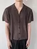 Conjunto Estilo Old Money, Cárdigan de Punto Hueco, Camisa Transparente de Manga Corta Masculina, Encaje de Malla Retro Americano de Manga Corta