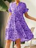 Vestido Casual Holgado de Manga Corta con Botones y Cuello en V Estampado para Primavera y Verano 2023 de Estación Independiente Europea y Americana Amazon Ropa de Mujer
