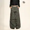 Pantalones de Trabajo Yongfang Estilo Retro Americano Verde Militar para Hombres y Mujeres, Corte Holgado, Multibolsillos, Plisados, Caída Suelta, Pantalones Casuales Rectos de Pierna Ancha