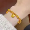 Pulsera con Colgante de Planeta Pequeño del Dios de la Riqueza Amarillo, Joyería de Aleación de Cobre con Textura Martillada para Mujer, Nuevo Estilo Chino, Lujo Ligero de Nicho