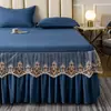 Renda bordada em algodão puro, amigável à pele, design de princesa estilo coreano, saia de cama lisa, disponível para camas de solteiro e casal, com características antiderrapantes, acabamento de renda para atacado