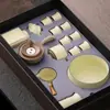 Juego de Té Kung Fu Semiatomático Ruyao Beige Tetera Taza de Té Mesa de Té Cerámica para el Hogar Caja de Regalo Completa Gama Alta