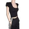 Camiseta básica coreana de manga corta con cuello en U para mujer, ajustada, sexy, de verano, de AliExpress, disponible en eBay.