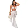 Comercio Exterior Transfronterizo Nuevo Estilo Europeo y Americano Ropa para Mujer Top Corto Sexy de Cuello Halter con Abertura Lateral y Cinta, Conjunto de Pantalones Largos Acampanados de Corte Ajustado