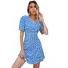 Vestido de Mujer de Comercio Exterior Transfronterizo Europeo y Americano de AliExpress Vestido Floral de Verano con Cuello en V Falda con Botones Ajustada