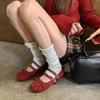 Estilo doce e cool rebite laço dupla face couro de vaca Mary Jane 2025 sapatos rasos de couro feminino 40-42 tamanho grande