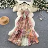 Vestido Camisola con Estampado Degradado Francés de Cuello en V para Mujer Verano Estilo Coreano Sin Mangas Estilo Vacaciones Adelgazante Elegante Vestido Largo