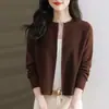 Chaqueta suéter de punto elegante y a la moda con cuello redondo y doble cremallera para mujer, nueva versión coreana de otoño e invierno, corte holgado, cárdigan de punto elegante y versátil