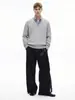 Suéter de Tricô Masculino Yishengyi Estilo Retrô Americano Gola Henry Meio Zíper Texturizado Primavera e Outono Cleanfit Casual Manga Longa