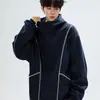 Cardigã de corte solto, top estilo workwear, conjunto vermelho oversized estilo americano, moletom com capuz para homens, tamanho R, coleção de outono