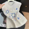 Novo Colete Bordado Gola Redonda Estilo College de Outono para Mulheres, Versão Coreana Malha Sem Mangas Pulôver Solto A13432