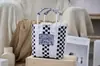 Cesta de Mão Personalizada, Bolsa de Palha Xadrez Casual, Cesta de Legumes Colorida, Cesta Trançada de Plástico Xadrez Fresco