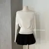 Camiseta de Manga Larga Adelgazante Ruoxin Oxygen Unisex de Hombro Caído/Un Hombro de Dos Vías para Mujer