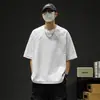 Nueva camiseta de manga corta de peso pesado para hombre estilo americano de verano con cuello retro pequeño y costura acanalada, camiseta de hombre moderna de talla grande