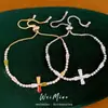 Pulseira ajustável com cruz de zircônia banhada a ouro 18k real, toque de luxo leve e de alta qualidade, joia personalizada estilo ins
