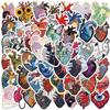 52 pegatinas de grafiti con forma de corazón, diseño de dibujos animados, para guitarra, cuaderno, equipaje, bricolaje, pegatinas impermeables, venta al por mayor transfronteriza