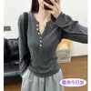 Camiseta de manga larga con cuello semiabierto para mujer, nuevo estilo de otoño, capa interior adelgazante, top de punto