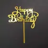 Enfeite de Acrílico Dourado para Bolo Plug-in Decoração de Festa Feliz Aniversário Loja de Confeitaria Aplicável