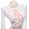 Nuevo suéter sexy de cuello alto blanco con tirante abierto en el pecho, lencería sexy, uniforme, tentación, secundaria Virgin Killer