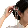 Nuevo pasador de pelo de borla con forma de gota de agua de loto cloisonné chino para mujer, pasador lateral de estilo antiguo, para combinar con qipao y Hanfu, accesorios para el cabello