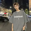 Camiseta masculina de algodão 220g manga curta verão pesada oversized solta estilo americano high street manga meia-manga estampada