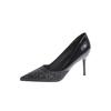 Zapatos de Boda de Cristal con Lentejuelas 2025 Nuevos Zapatos Individuales Boca Baja Mujer Punta Sexy Dama de Honor Banquete Tacones Altos