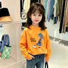 Blusa Estilosa de Gola Redonda para Meninas na Primavera e Outono para Crianças Médias e Grandes Camiseta Versátil da Moda Camada Base para Meninas Algodão Puro Respirável Manga Longa