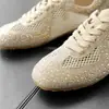 Céu cheio de estrelas! Strass hotfix feito à mão Leve Confortável Respirável Superfície de Malha de Couro de Vaca Solado Plano Sapatos de Treino Alemães Femininos Verão H071702