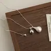 Collar Minimalista Estilo Ins de Diseño de Nicho con Colgante de Doble Gota de Plata Cepillada para Mujer, Accesorio de Cadena Larga para Suéter