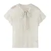 Camisa de Verano para Mujer Estilo Europeo y Americano de Manga Corta con Lunares y Lazo Decorado 7015