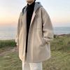Casaco de Lã Europeu e Americano Masculino de Inverno Comprimento Médio Solto Estilo Hong Kong Roupas Bonitas Outono e Inverno Estilo Coreano Moda Jaqueta Versátil