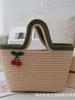 Bolso pequeño tejido con cuerda de algodón fresco, bonito bolso tejido con cuerda de algodón, bolso de cereza, bolso de picnic con cuerda de algodón, bolso tejido