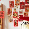 Pegatina de tarjeta de bendición con texto festivo rojo del Dios de la Riqueza para decoración de pared de fondo de TV. Pegatina de pared del Dios de la Riqueza.