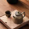 Tetera Rústica de Cerámica Estilo Japonés con Acabado Dorado, Tetera Individual para Uso Doméstico, Juego de Té Kung Fu, Maceta Redonda Grande de Cerámica Vintage Hecha a Mano