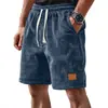 2026 Nuevos Pantalones Casuales Transpirables a Cuadros Pequeños para Hombre de Amazon Transfronterizo con Cordón, Bermudas Versátiles de Cinco Bolsillos con Etiqueta de Cuero