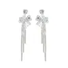 Brincos de Prata S925 com Agulha, Laço com Pedras de Diamante Estilo Super Fada, Moda de Nicho com Toque Cool e Refinado, Luxo Leve, Brincos Exquisitos e Versáteis