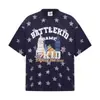 Camiseta de Manga Corta con Estampado Integral de Estrellas Brillantes, Edificios Emblemáticos y Castillos para Hombre, Nuevo Estilo Primavera Verano Holgado Casual para Mujer