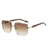 Gafas de Sol de Moda para Hombre, Estilo Nuevo, Doble Puente, Patas con Textura de Madera Sintética, Clásicas Versátiles Casuales Modernas, Protección UV