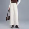Pantalones de lana de pierna ancha a la moda para mujer, nueva colección otoño/invierno 2026, de cintura alta, corte holgado, adelgazantes, con caída, versátiles, pantalones rectos de nueve puntos
