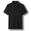 Camiseta de Manga Corta Fina con Cuello de Solapa de Color Sólido para Verano Moda Masculina Camiseta de Seda de Morera para Padre Top Casual para Hombre