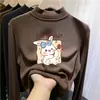 Camiseta interior versátil de forro polar para niños, estilo otoño e invierno, camiseta para niñas, cuello semi-alto, para niños mayores, capa interior cálida, top de manga larga