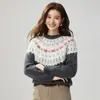 Suéter tejido Fair Isle vintage de cuello redondo 35 cachemir, de manga larga, suéter holgado para mujer para otoño e invierno, perfecto como capa interior o capa base