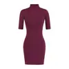 Vestido Ajustado de Cuello Alto y Manga Media Estilo Puro Deseo 2026 Nuevo de Primavera Elástico Ceñido Color Sólido Vestido Corto Base Chica Picante