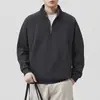 Sudadera de color liso con media cremallera y cuello alto para hombre, nuevo estilo retro americano, top holgado casual de manga larga resistente para primavera y otoño