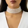 Collar Francés Apilado con Corazón de Perlas y Diamantes Completos, Elegante Collar Multicapa con Perlas de Imitación en Forma de Arroz, Joyería Transfronteriza Europea y Americana para Mujeres